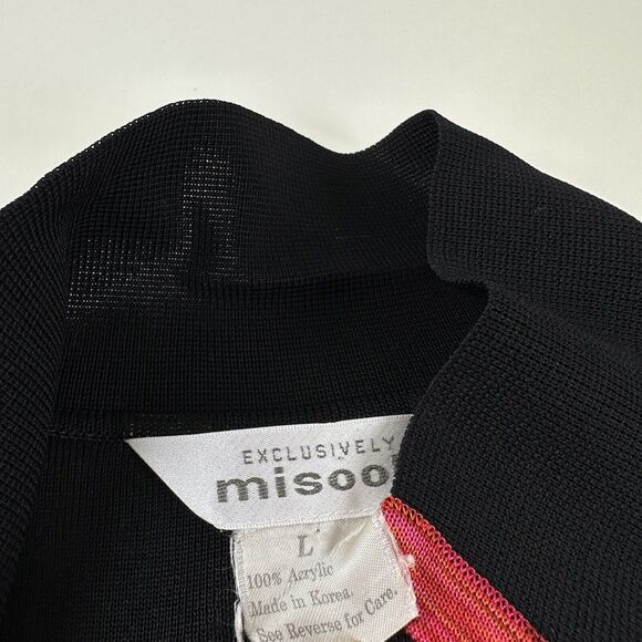 Exclusively Misook Black Knit Red Trim Open Front Cardigan Jacket Womens Sz L - Picture 4 of 7